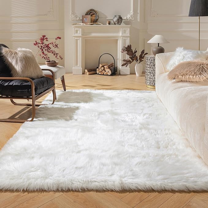 Ashler Faux Fur Rug, Fluffy Shaggy Area Rug Ultra Soft 4 x 6 Feet Rectangle Fur by AshlerHomeDeco