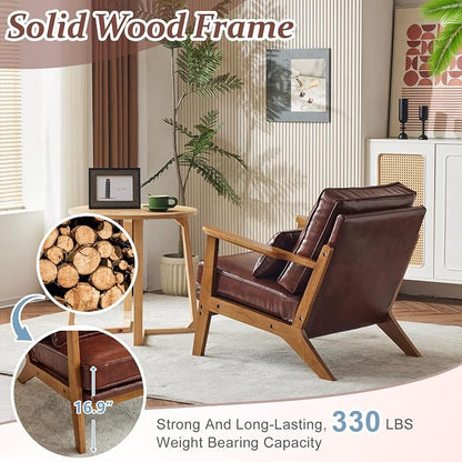 VINGLI Solid Wood Wide Armrests Accent Chair, Upholstered Mid Century Modern - Image 4