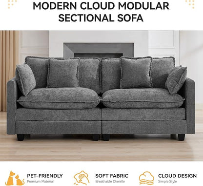 76'' Cloud Deep Seat Loveseat, Upholstered Chenille Modular 2-Seats Sectional - Image 6