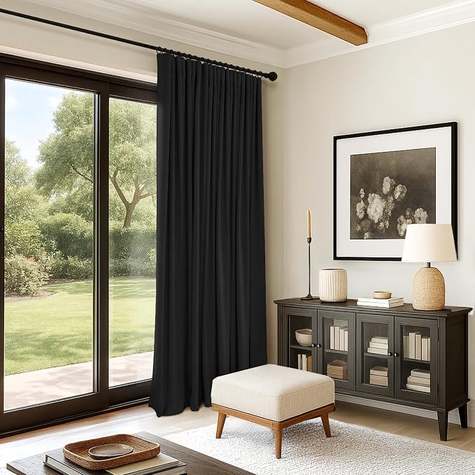 INOVADAY Linen Textured 100% Blackout Sliding Door Curtains 102x96 Black | 1 - Image 4