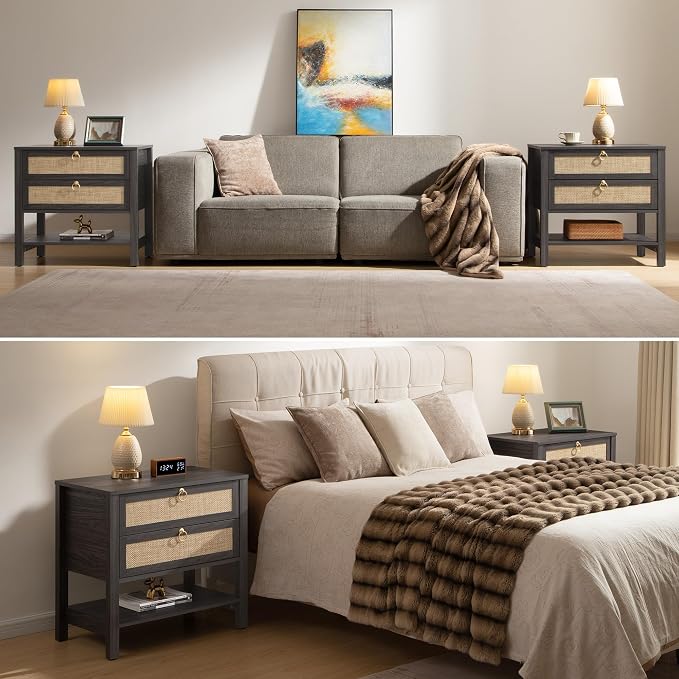 SICOTAS Night Stand with Drawers and Storage Shelf - Image 7