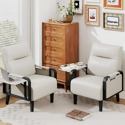 Andeworld Modern Beige Accent Chair, PU Leather Upholstered Armchair Side Chair - Image 7