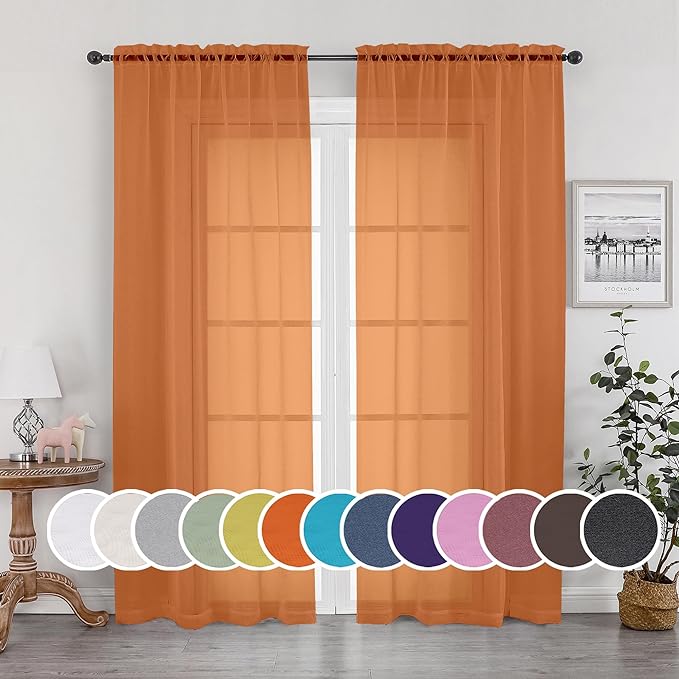 Sheer Curtains 90 Inches Long 2 Panels Set by OWENIE