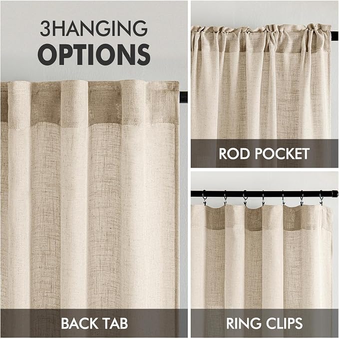 MIULEE Light Taupe Linen Curtains 52x108 Inches Long 2 Panels - Image 3