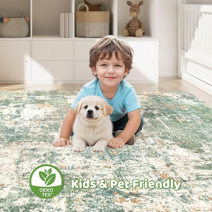 LOONGRUG 3x5 Rug Machine Washable Neutral Modern Abstract Soft Rug Green | - Image 7