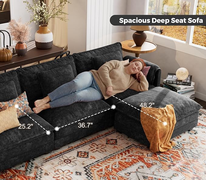 ELUCHANG 150" Modular Sectional Sofa, Comfy Deep Seat Cloud Couch, 6 Seater U - Image 6