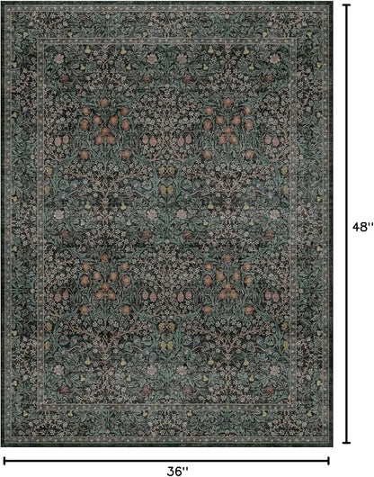 Dark Green Washable Entry Rug, 3x4 Rugs - Image 2