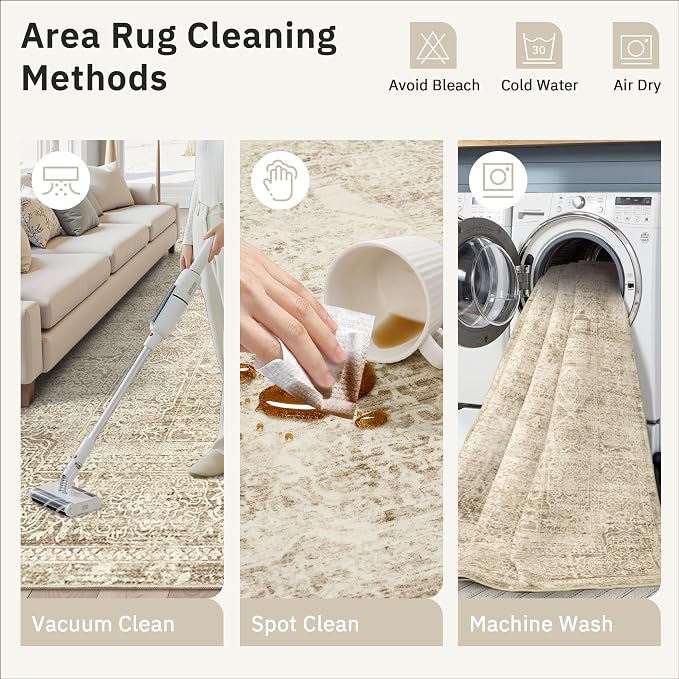 Soalmost Washable Area Rug 8x10 Large Soft Living Room Rugs Light Brown | - Image 8