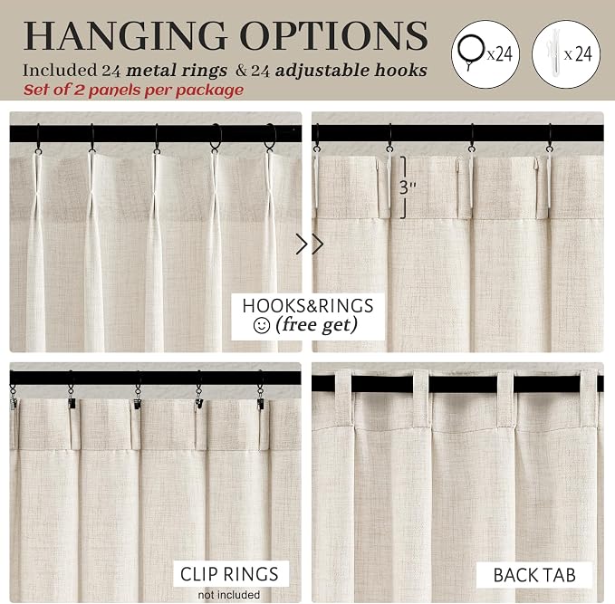 Extra Wide 70 Inch Memory Trained Pinch Pleated Curtains 92 Inches Long - Image 5