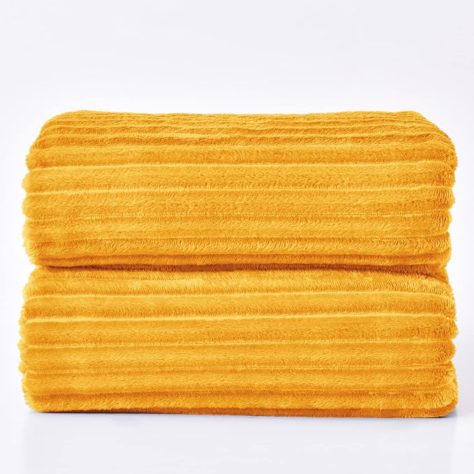 BEDELITE 3D Ribbed Mustard Yellow King Size Blankets - Image 9