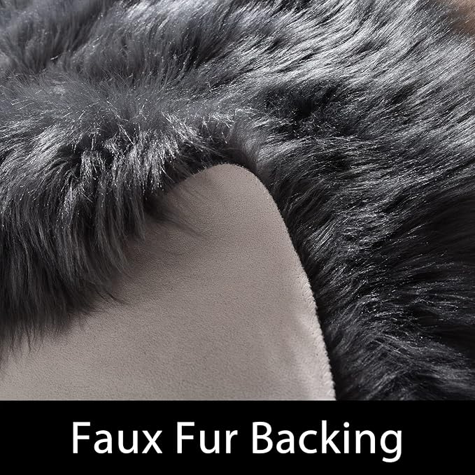 Latepis Dark Grey Faux Sheepskin Fur 2x8 Runner Rug - Image 3