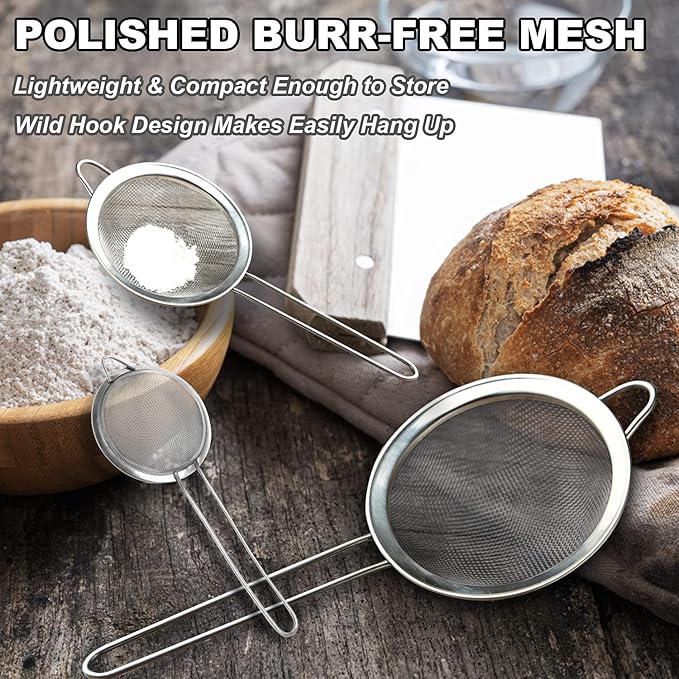 Anaeat Fine Mesh Strainers - Premium Stainless Steel Colander Sieve Sifters, with Durable Mesh and Sturdy Handle, Excellent for Sifting Dry ingredients, Flour, Pastas, Rice, Tea (3.94"）