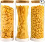 73oz Round Glass Storage Containers with Bamboo Lids – 3 Pack Large Airtight Clear Food Jars for Pantry Organization, Kitchen Dry Food, Flour, Pasta, Coffee Beans, Staples & Snacks
