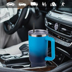 DOMICARE 40 oz Tumbler with Handle and Straw, Stainless Steel Tumbler with Lid and Straw, Reusable Vacuum Insulated Cup, Travel Coffee Mug, Blue Gradient, 1Pack
