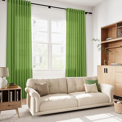 Lime Green Linen Curtains 90 Inch Long 2 Panels Set - Image 7