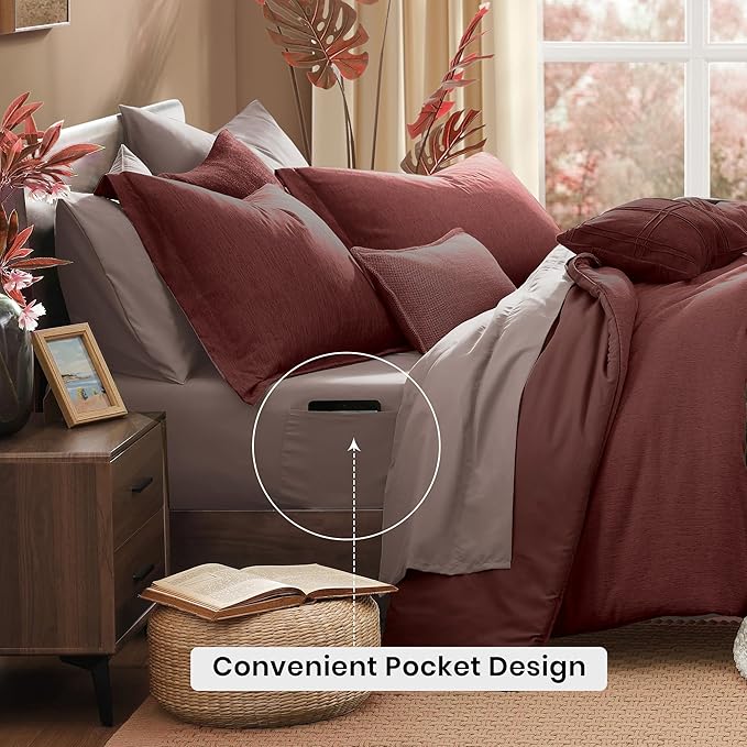 Monbix Full Size Comforter Set, Dark Red Bedding Comforter - Image 4