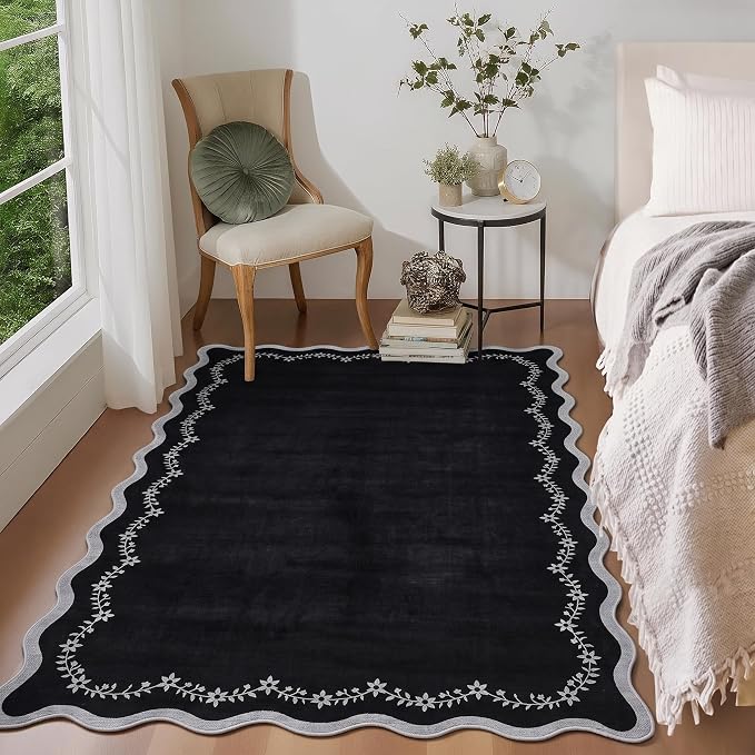 GarveeHome 4x6 Scalloped Washable Area Rug Black Nursery Kids Bedroom Rug | - Image 2