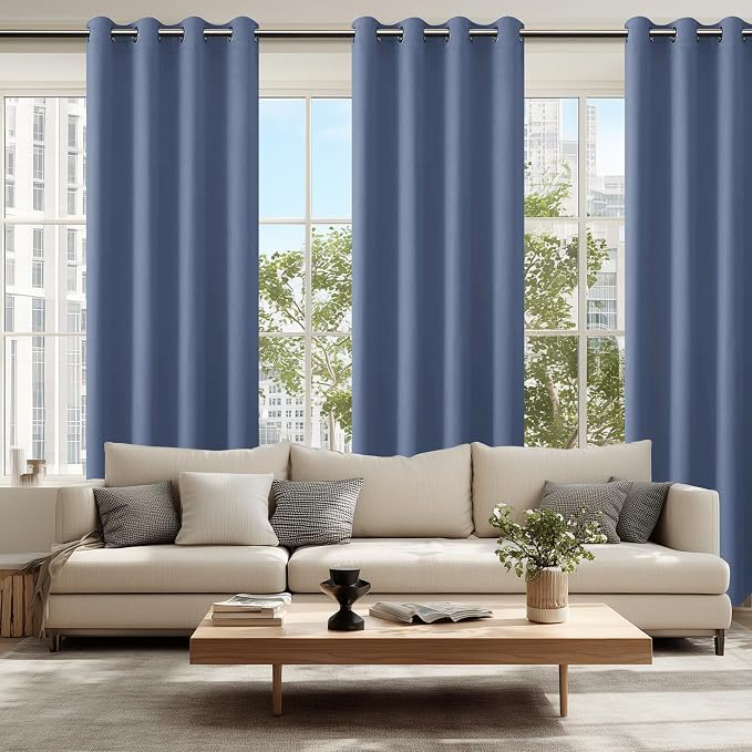 Blackout Curtains for Bedroom, 52 x 96 Inch Long Blue Haze 2 Panels | Thermal - Image 6
