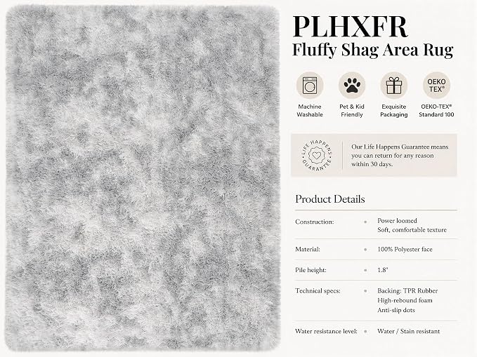 PLHXFR 9x12 Area Rugs Living Room: Fluffy Bedroom Shag Rug Light Grey | Upgrade - Image 4