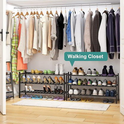 viewcare 3-Tier Long Black Shoe Rack, Bamboo Wood Shoe Rack - Image 2