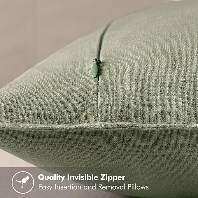 MIULEE Decorative Linen Pillow Covers 18x18 Inch Sage Green | Boho Farmhouse​ - Image 3
