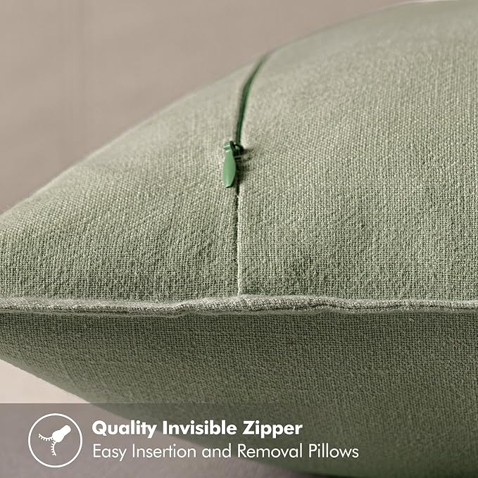 MIULEE Decorative Linen Pillow Covers 20x20 Inch Sage Green | Boho Farmhouse​ - Image 3