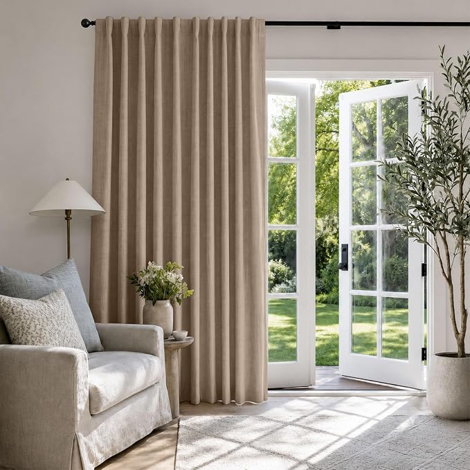 Linen Textured Blackout Sliding Door Curtains 108 Inches Long, Copper Brown | - Image 5