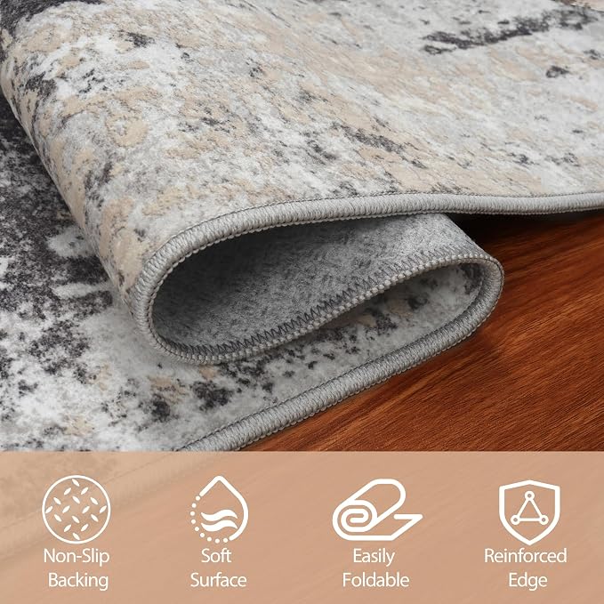 5x8 Area Rugs for Living Room Washable Bedroom Dining Room Black Grey Gold | - Image 4