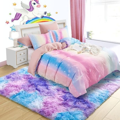 5x7 Tie-Dyed Blue Purple Pink Fluffy Area Rug Non-Slip - Image 8