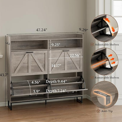 BORNOON Shoe Cabinet with 4 Flip Drawers Narrow Shoe Storage Cabinet Organizer - Image 2