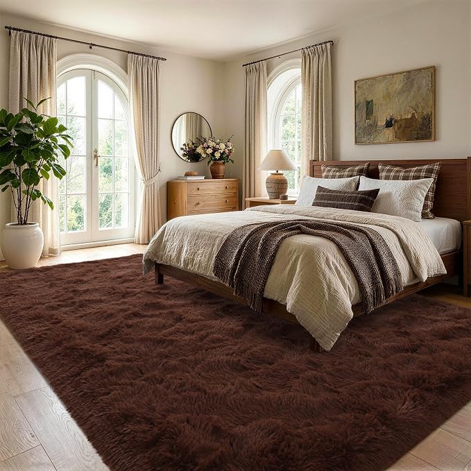 4x6 Brown Fluffy Soft Area Rug Non-Slip - Image 3