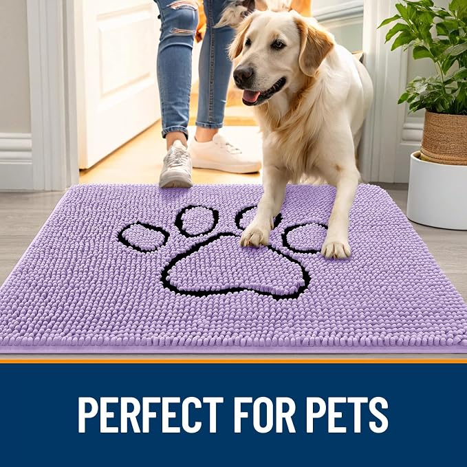 OLANLY Dog Door Mat for Muddy Paws 36x24, Paw Print Design Chenille Mud Mat | - Image 6