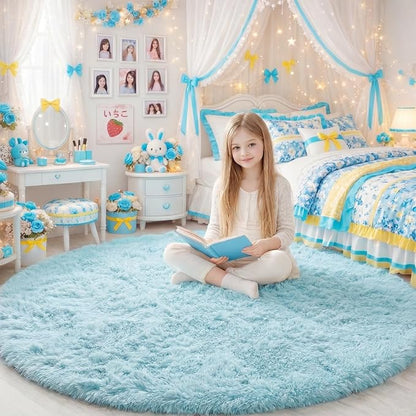 Amdrebio Light Blue Fuzzy Round Circle Area Rug 5Ft - Image 7