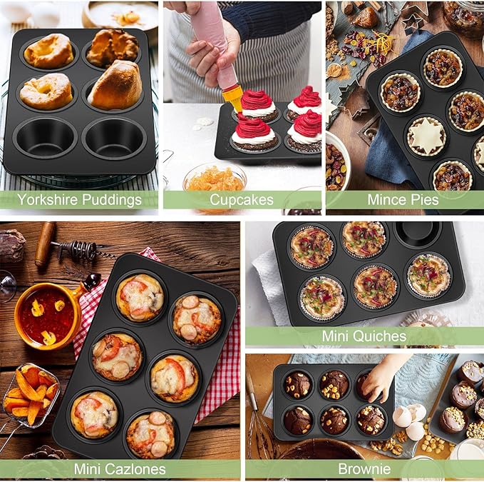 TeamFar Muffin Pan Set of 4, 6 Cup Muffin Tin Cupcake Pan Tray with Nonstick Coating and Stainless Steel Core, for Home/Kitchen Baking, Healthy & Heatproof, Release Easily & Easy Clean