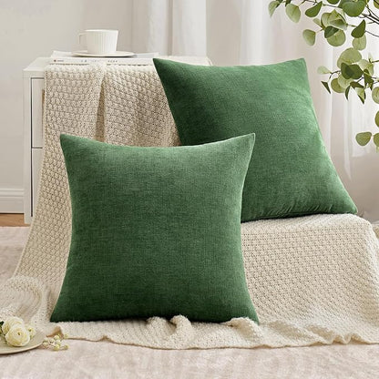 MIULEE Moss Green Chenille Couch Throw Pillow Covers, 18x18 | Set of 2 - Image 4
