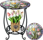 Cinnvoice Outdoor Side Table Round Small Mosaic Patio Accent Indoor End Plant by Cinnvoice