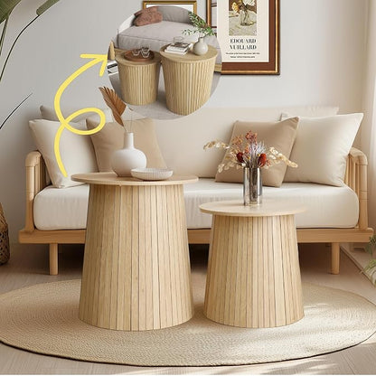 Nesting Coffee Table Set of 2, Round End Table by Lisicues