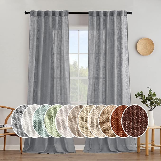 MIULEE Grey Linen Curtains 52x90 Inch Long by MIULEE