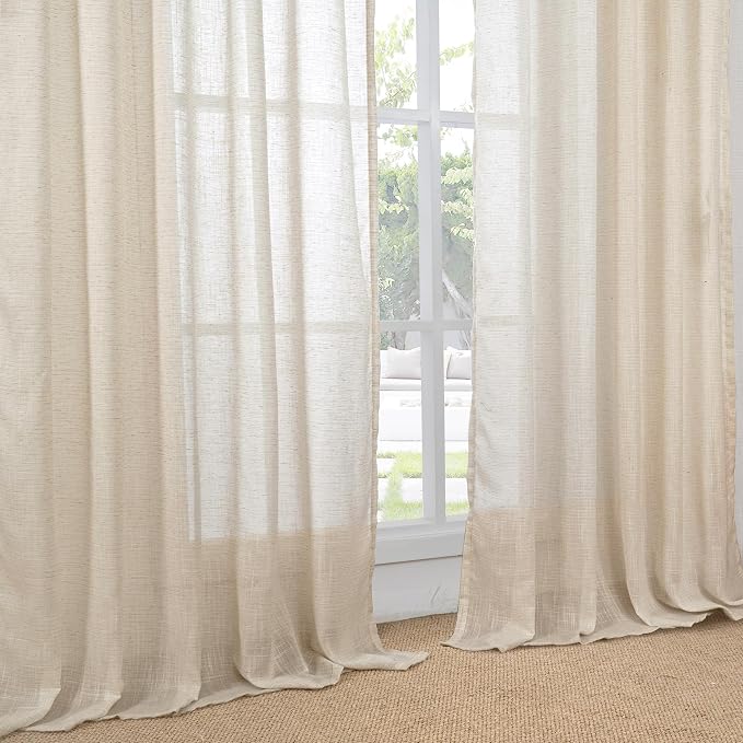 BGment 80 Inches Long Natural Linen Curtains 2 Panels Set - Image 9