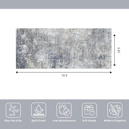 3x7 Kitchen Runner Rug – Washable Non-Slip Modern Abstract Neutral Carpet - Image 2