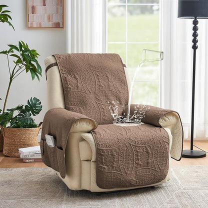 Toffee Quilted TV Recliner Covers, Medium Recliner Chair Covers, Lazy Boy Chair - Image 2