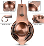 Copper Measuring Cups Set 7, Stainless Steel Set for Kitchen & Baking, Meteor Metric & US Cups With 2/3 & 3/4 Measure for Dry & Liquid Ingredients