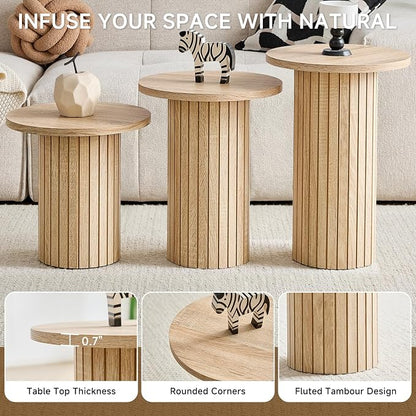 Round Nesting Coffee Table Set of 3 Mid Century Modern Wood Round Coffee Tables - Image 4