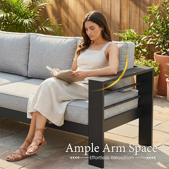 LayinSun Outdoor Aluminum Furniture Set, 4 Pieces Patio Sectional Conversation - Image 6