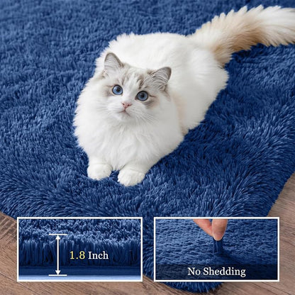 Area Rug Living Room Bedroom: 4x6 Fluffy Plush Shag Carpet Blue | - Image 5