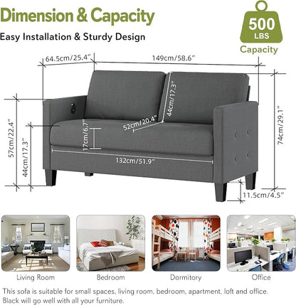 STHOUYN Comfy Loveseat Sofa Small Grey Couch, Small Love Seat Bedroom, Mid - Image 2