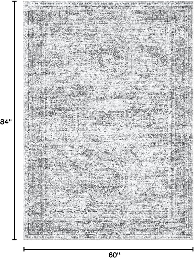 Soalmost 5x7 Area Rugs Grey Low Pile Washable Trendy Faded Style Rug | Vintage - Image 2