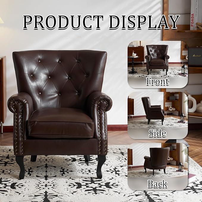 Modern Accent Chair Set of 2, Mid-Century PU Leather Armchair - Image 5