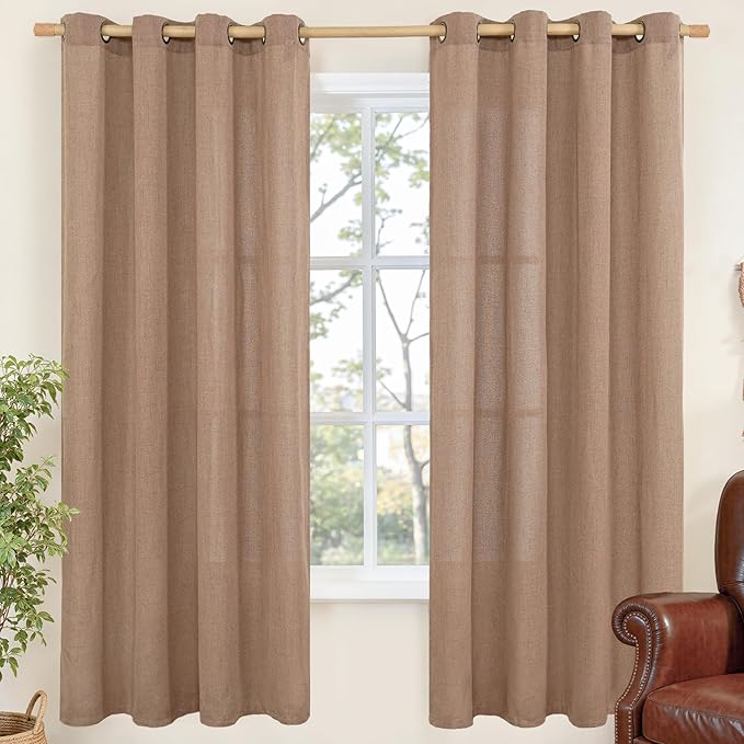 YoungsTex Mocha Brown Linen Semi Sheer Curtains 78 Inch Length 2 Panels | Light by YoungsTex
