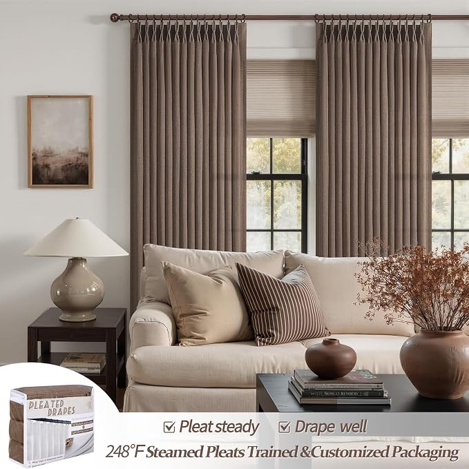 Pinch Pleated Dark Brown Semi Sheer Curtains 84 Inches Long - Image 5